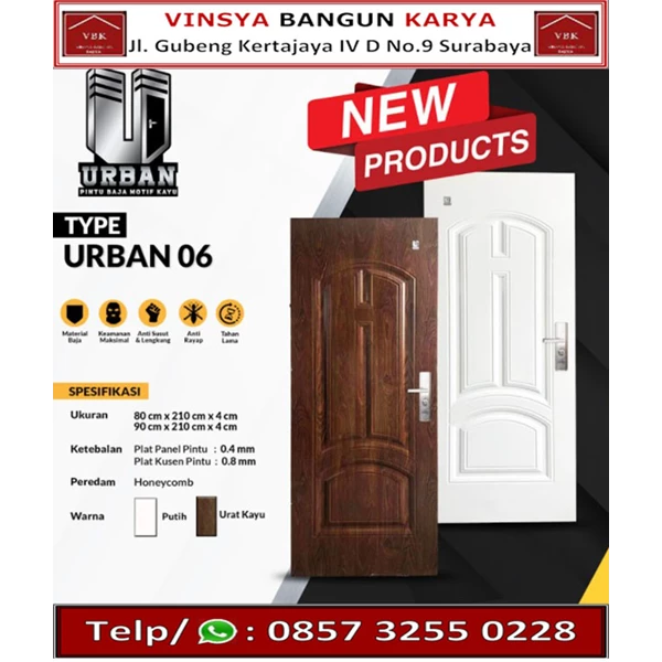 Wood motif steel door Type Urban Size 90 x 200 / Steel Security Door